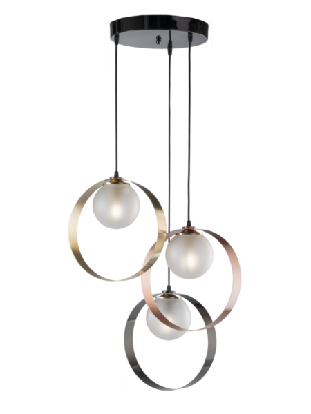 Lampadario Cerchi Colorati Rame Oro Satinato Canna di Fucile