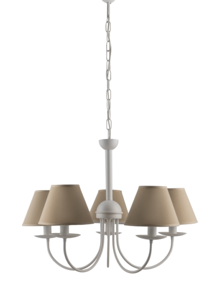 Lampadario Bianco 5 Luci Shabby Chic Paralumi Tortora