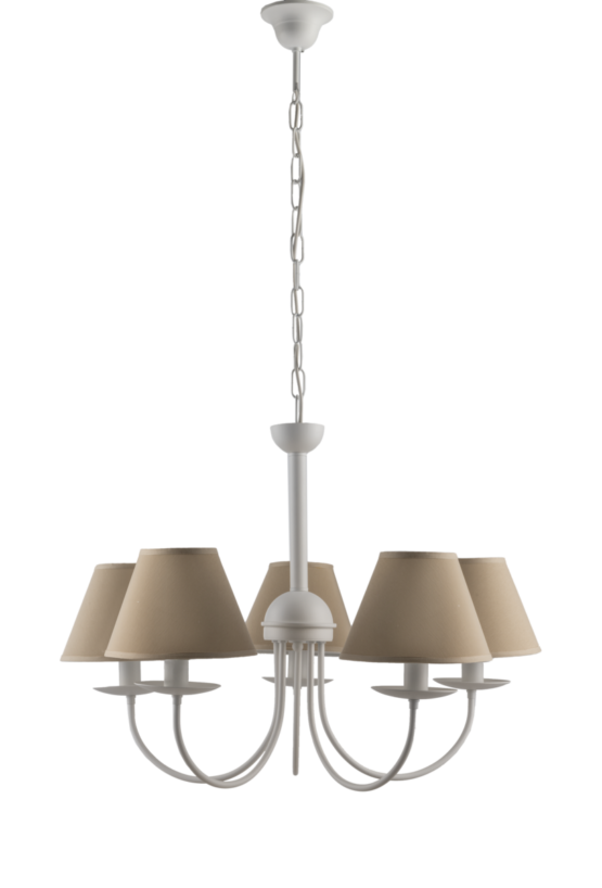 Lampadario Bianco 5 Luci Shabby Chic Paralumi Tortora
