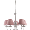 Lampadario Camerette Bianco 5 Luci Shabby Chic Paralumi Rosa
