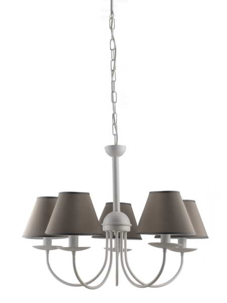 Lampadario Bianco 5 Luci Shabby Chic Paralumi Grigio Tortora