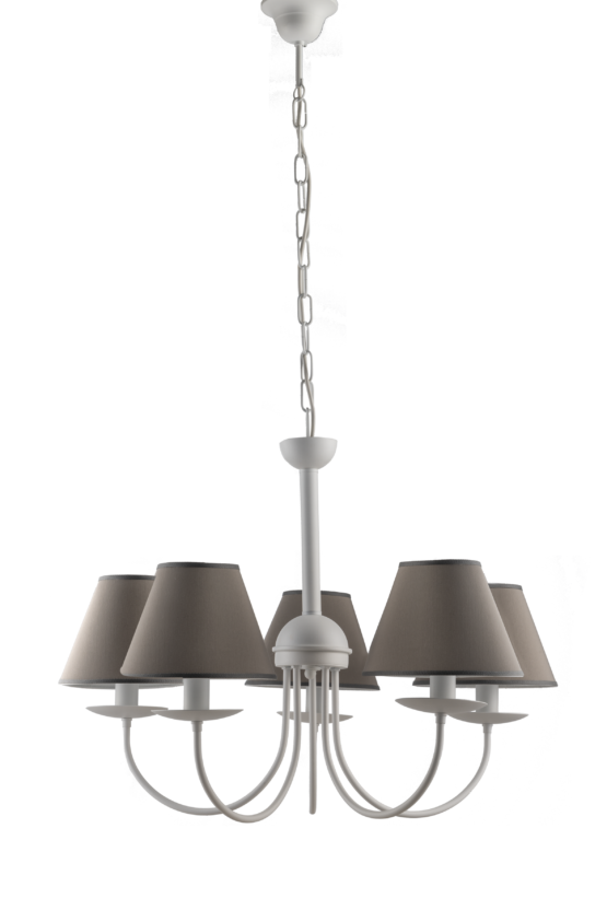 Lampadario Bianco 5 Luci Shabby Chic Paralumi Grigio Tortora