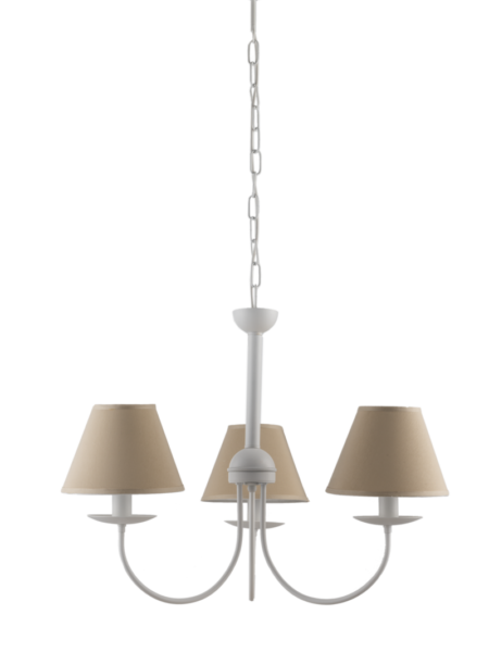 Lampadario Bianco 3 Luci Provenzale Shabby Chic con Paralumi Tortora