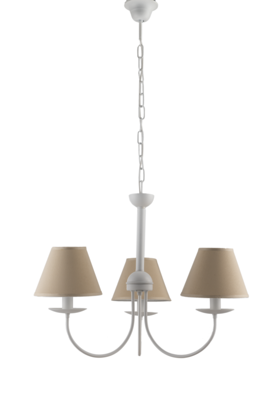 Lampadario Bianco 3 Luci Provenzale Shabby Chic con Paralumi Tortora - immagine 2