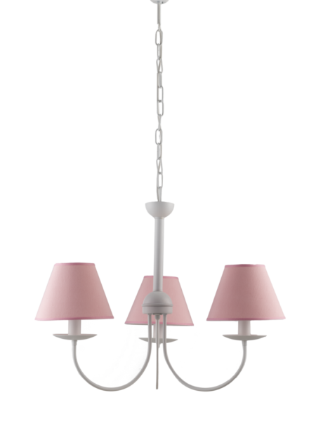 Lampadario Bianco Camerette 3 Luci Provenzale Shabby Chic con Paralumi Rosa