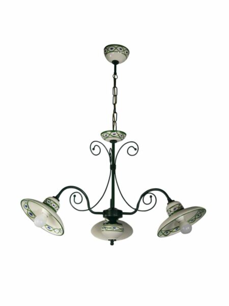 Lampadario Ceramica Verde Decorato a Mano